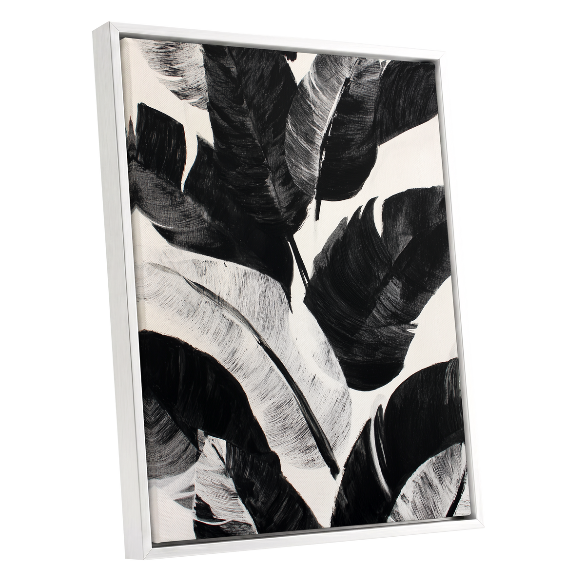 Monochrome Canopy, black, white, gray nature wall art shown as a white framed canvas wall art