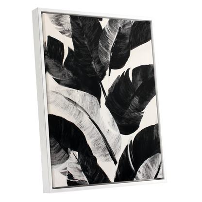 Monochrome Canopy, black, white, gray nature wall art shown as a white framed canvas wall art