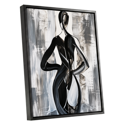 Monochrome Continuum, black, white, gray abstract wall art shown as a black framed canvas wall art