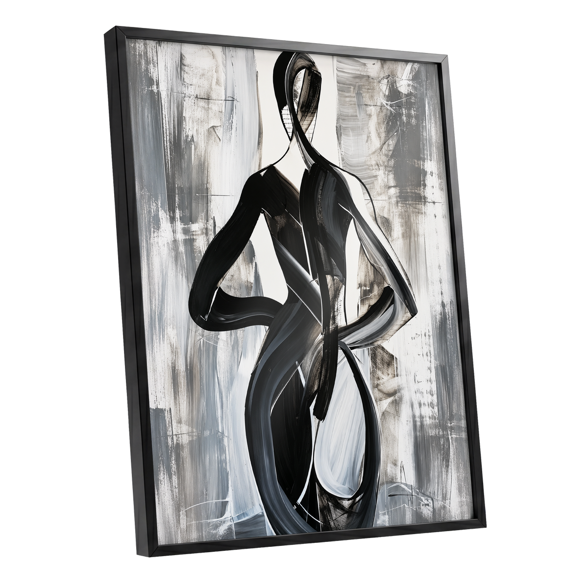 Monochrome Continuum, black, white, gray abstract wall art shown as a black framed poster wall art print