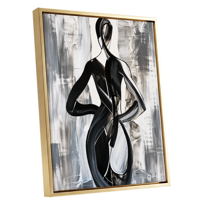 Monochrome Continuum, black, white, gray abstract wall art shown as a gold framed canvas wall art