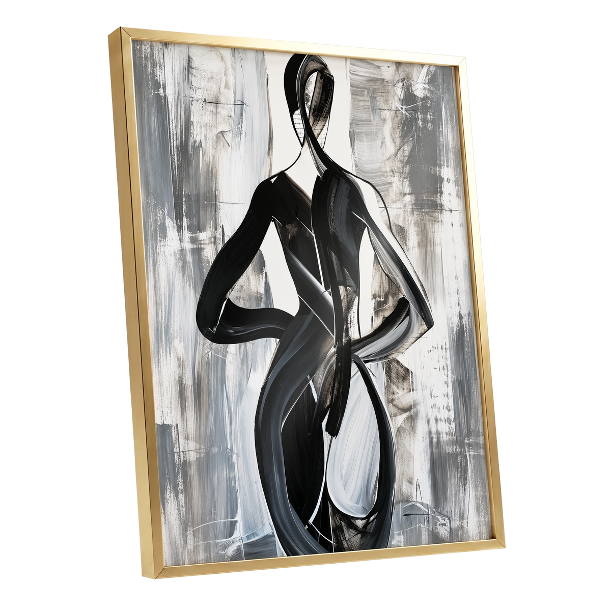 Monochrome Continuum, black, white, gray abstract wall art shown as a gold framed poster wall art print