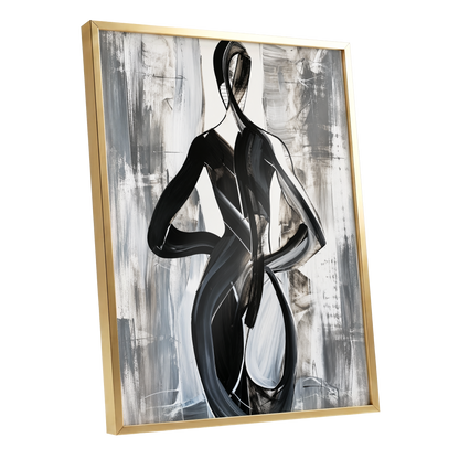 Monochrome Continuum, black, white, gray abstract wall art shown as a gold framed poster wall art print