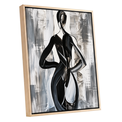 Monochrome Continuum, black, white, gray abstract wall art shown as a oak framed canvas wall art