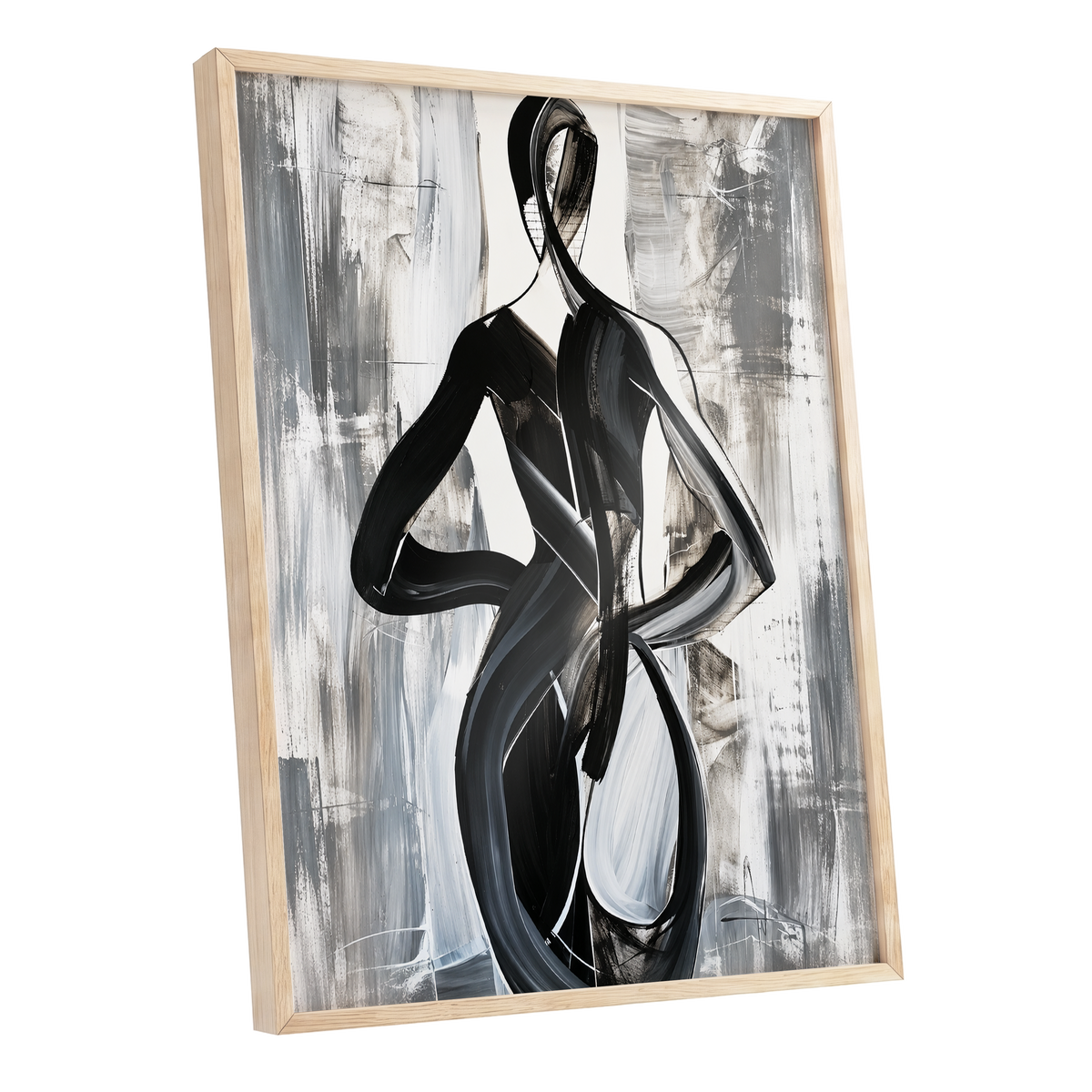 Monochrome Continuum, black, white, gray abstract wall art shown as a oak framed poster wall art print