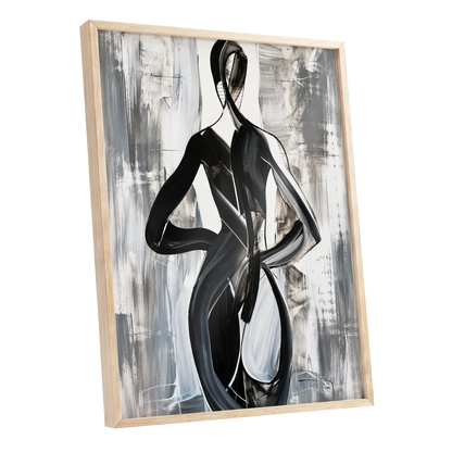 Monochrome Continuum, black, white, gray abstract wall art shown as a oak framed poster wall art print