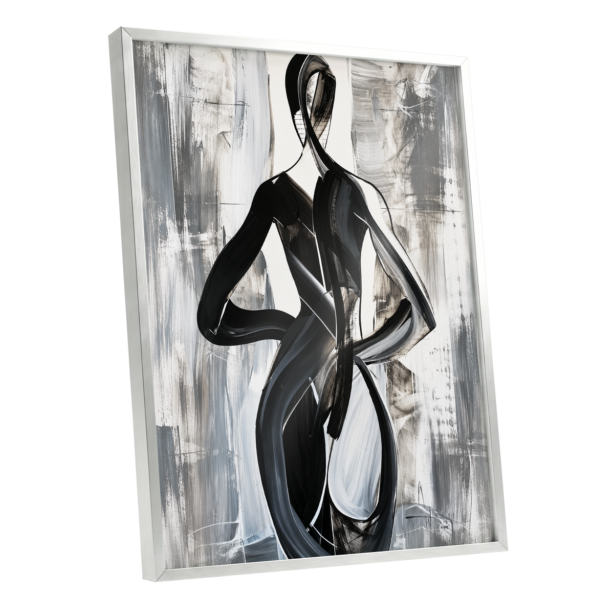Monochrome Continuum, black, white, gray abstract wall art shown as a silver framed poster wall art print