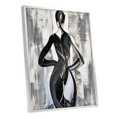 Monochrome Continuum, black, white, gray abstract wall art shown as a silver framed poster wall art print