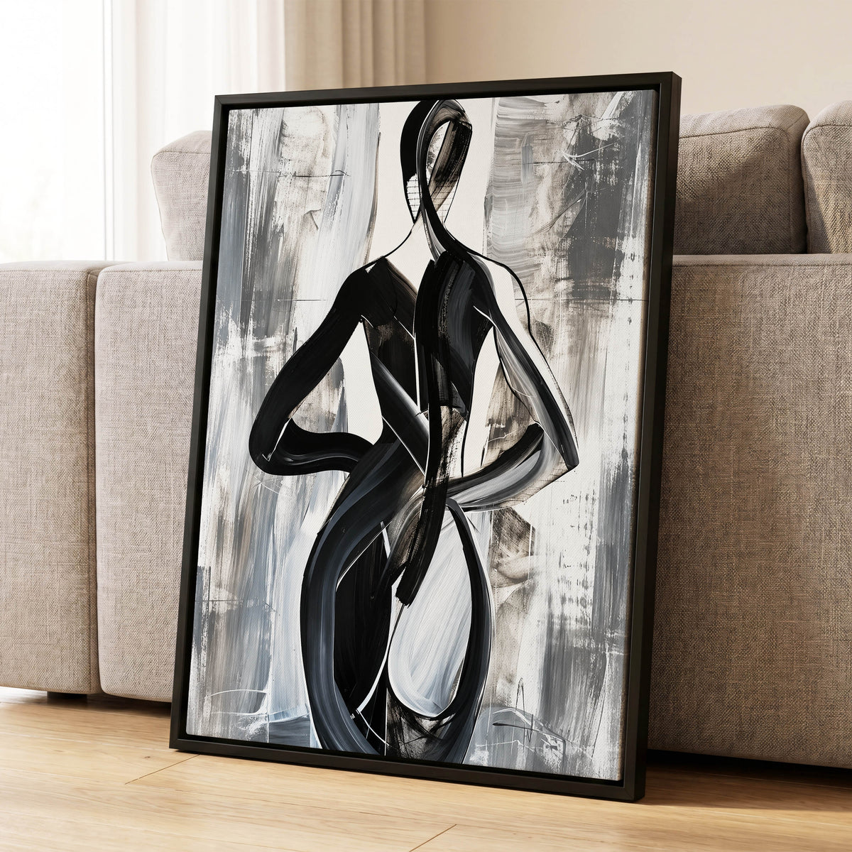 Monochrome Continuum, black, white, gray abstract wall art displayed in a styled interior, gallery view 1