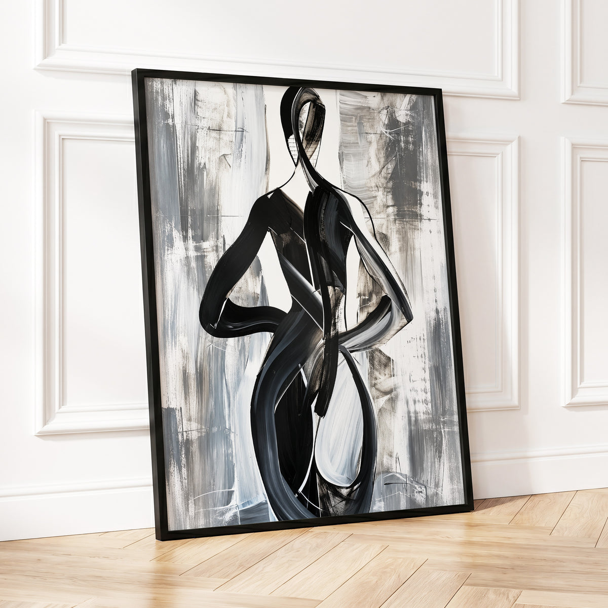 Monochrome Continuum, black, white, gray abstract wall art displayed in a styled interior, gallery view 5