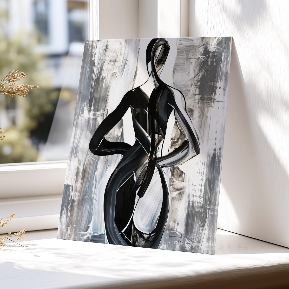 Monochrome Continuum, black, white, gray abstract wall art displayed in a styled interior, gallery view 6