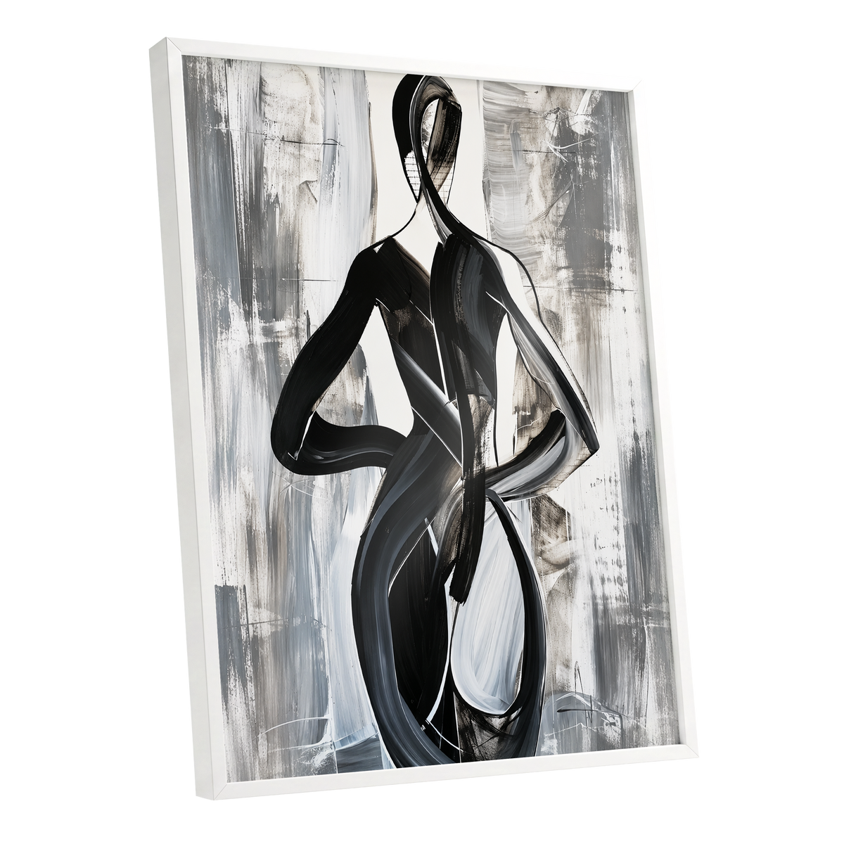 Monochrome Continuum, black, white, gray abstract wall art shown as a white framed poster wall art print