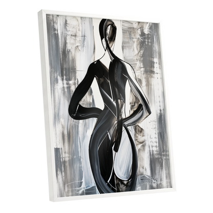 Monochrome Continuum, black, white, gray abstract wall art shown as a white framed poster wall art print