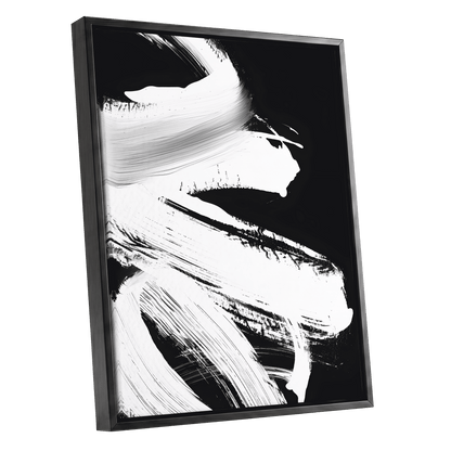 Monochrome Current, black, white, gray abstract wall art shown as a black framed canvas wall art