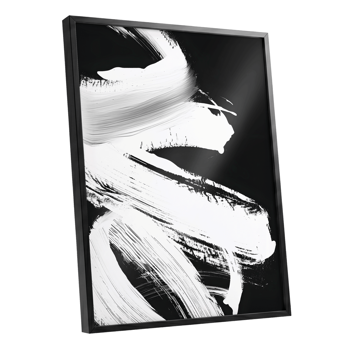 Monochrome Current, black, white, gray abstract wall art shown as a black framed poster wall art print