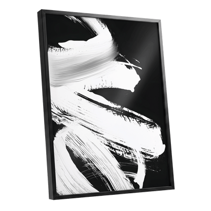 Monochrome Current, black, white, gray abstract wall art shown as a black framed poster wall art print