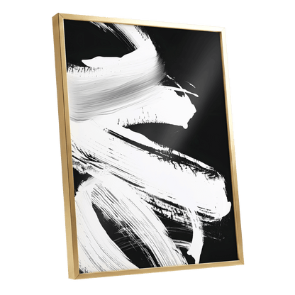 Monochrome Current, black, white, gray abstract wall art shown as a gold framed poster wall art print