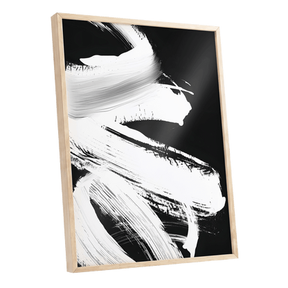 Monochrome Current, black, white, gray abstract wall art shown as a oak framed poster wall art print