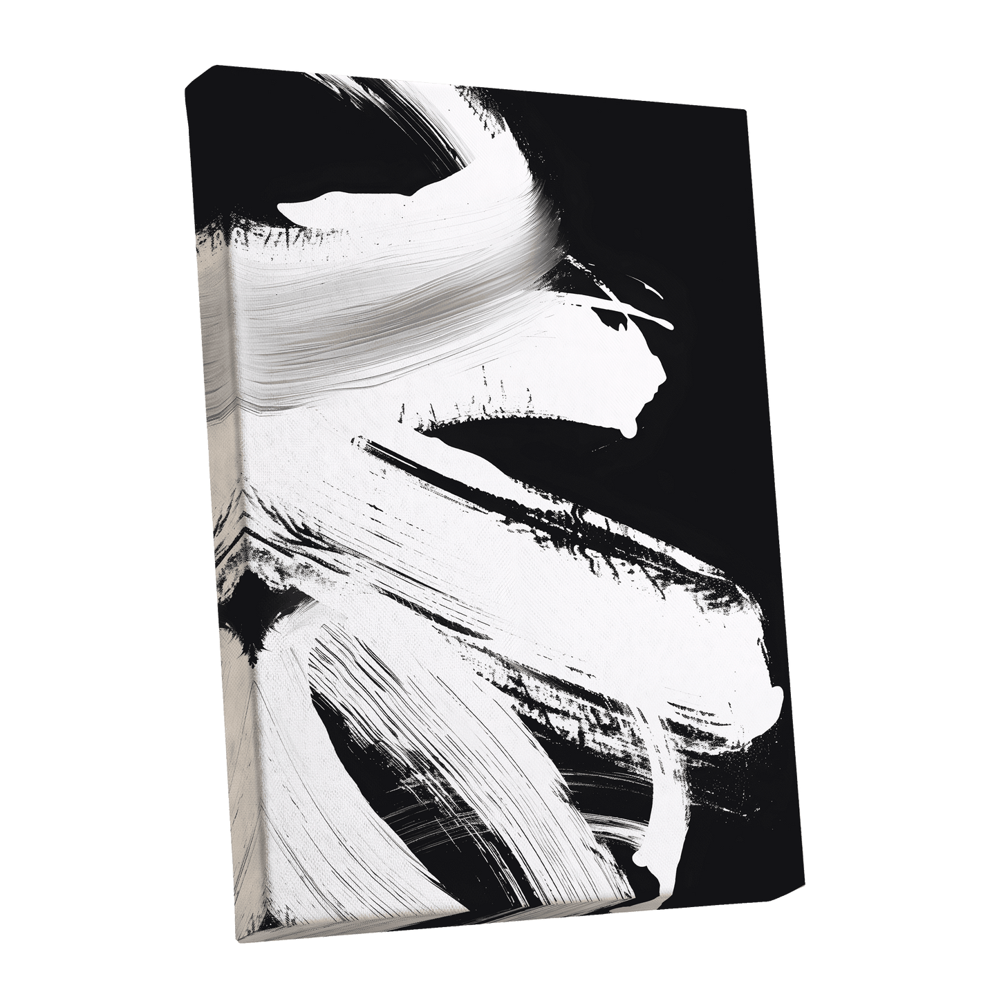 Monochrome Current, black, white, gray abstract wall art shown as a stretched canvas wall art