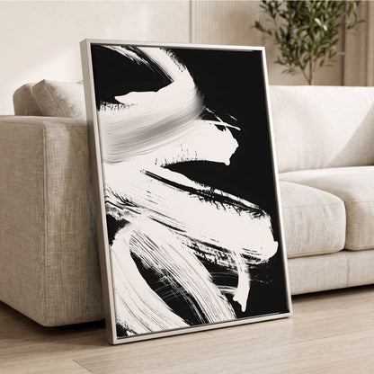 Monochrome Current, black, white, gray abstract wall art displayed in a styled interior, gallery view 2