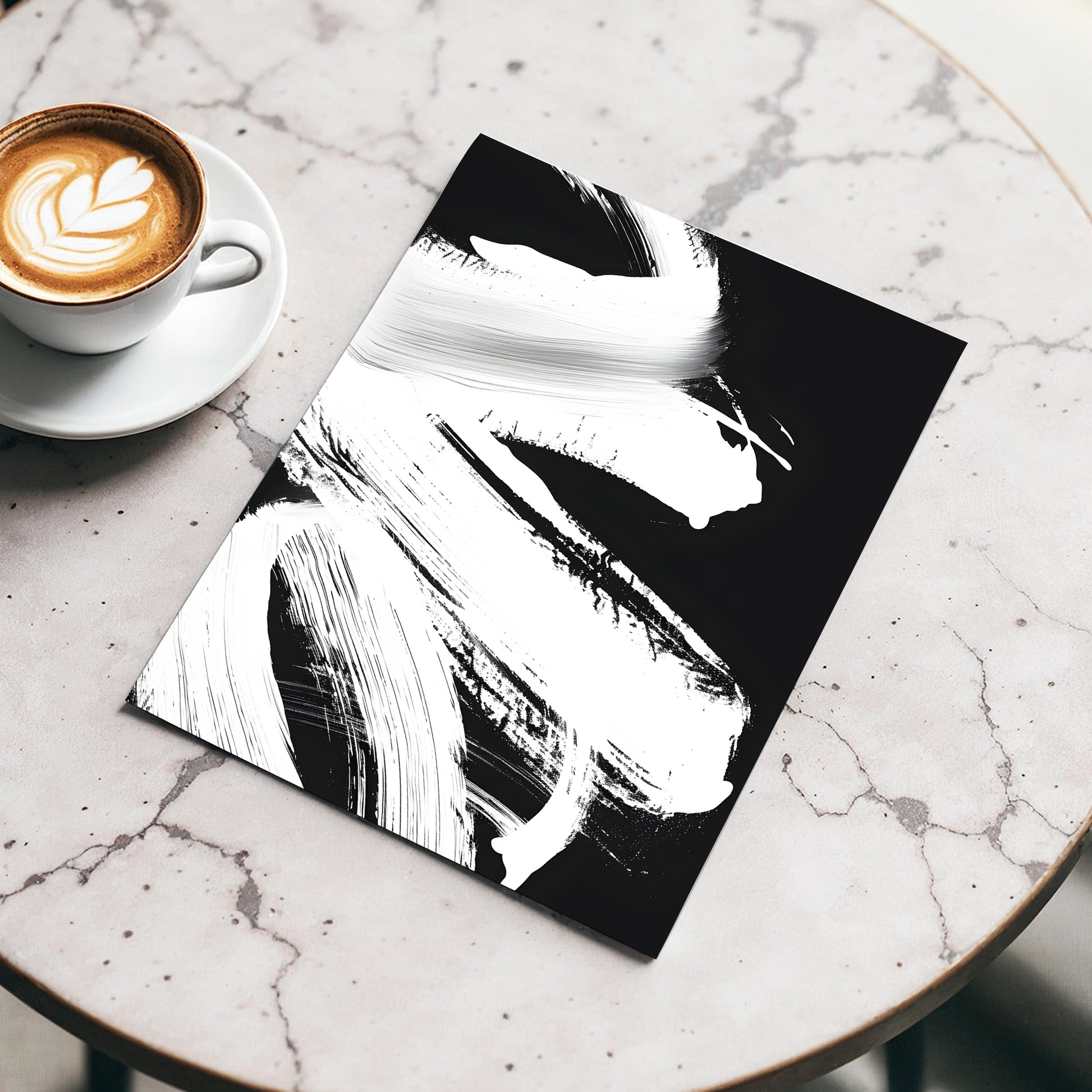 Monochrome Current, black, white, gray abstract wall art displayed in a styled interior, gallery view 3