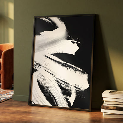 Monochrome Current, black, white, gray abstract wall art displayed in a styled interior, gallery view 4