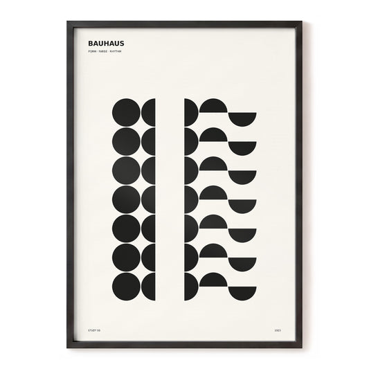 Monochrome Disc Procession, black, beige minimalist wall art, front artwork view