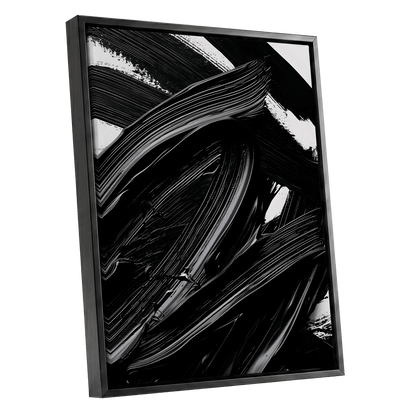 Monochrome Flux, black, white, gray abstract wall art shown as a black framed canvas wall art