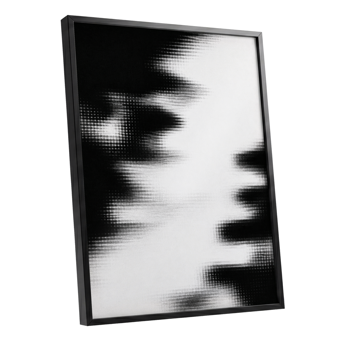 Monochrome Interference, black, white, gray abstract wall art shown as a black framed poster wall art print