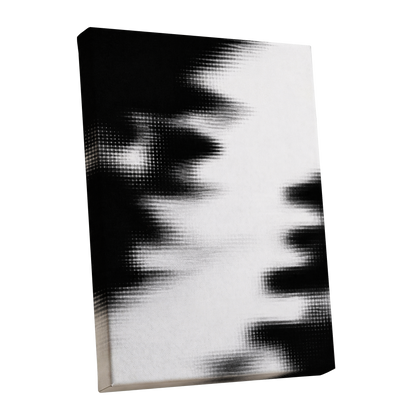 Monochrome Interference, black, white, gray abstract wall art shown as a stretched canvas wall art