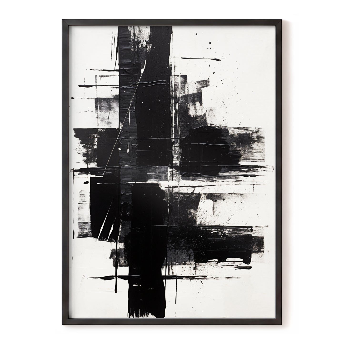 Monochrome Intersections, black, white, gray abstract wall art, front artwork view