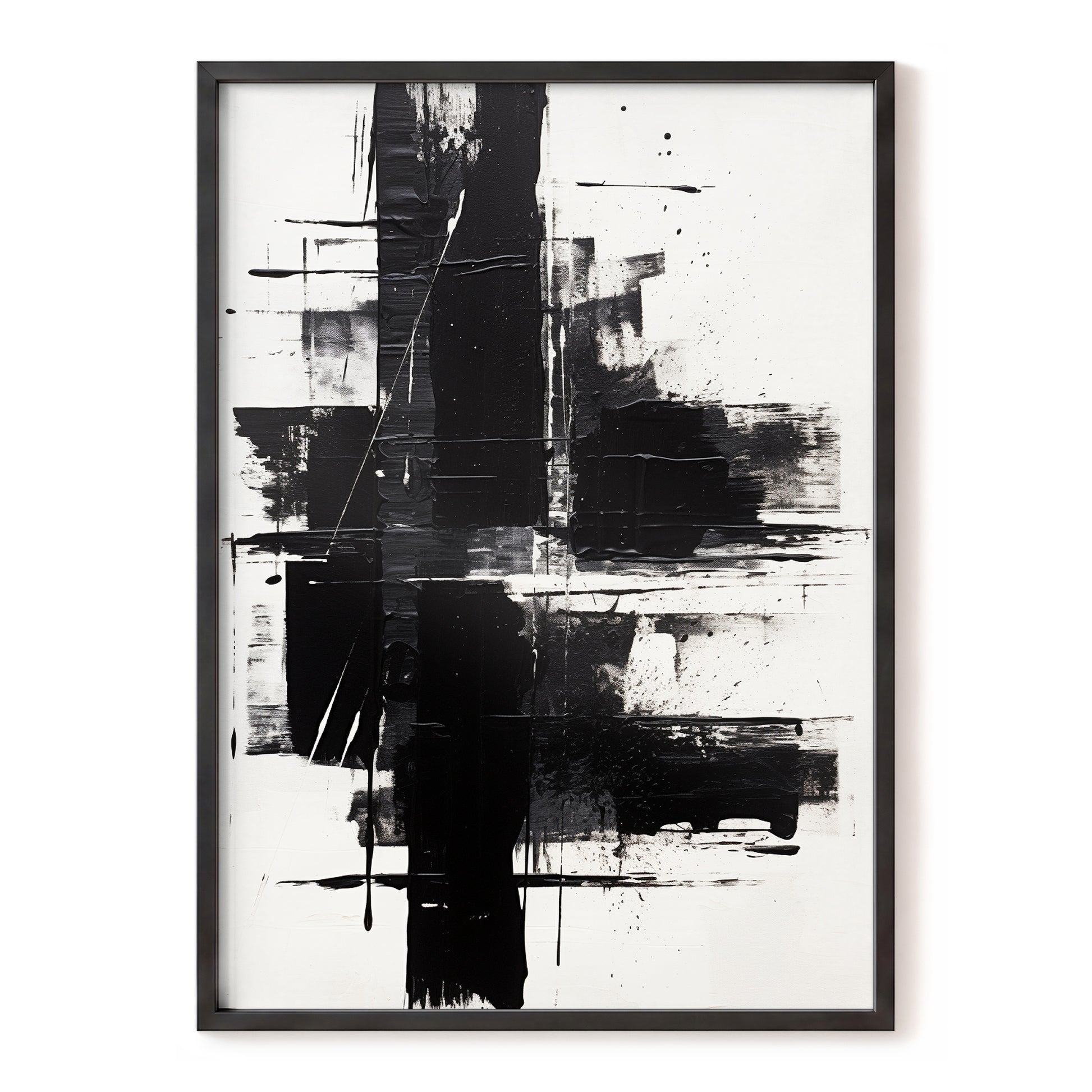 Monochrome Intersections, black, white, gray abstract wall art, front artwork view