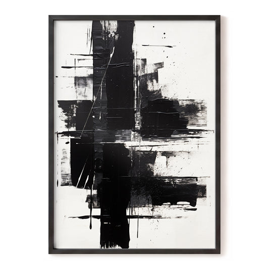 Monochrome Intersections, black, white, gray abstract wall art, front artwork view