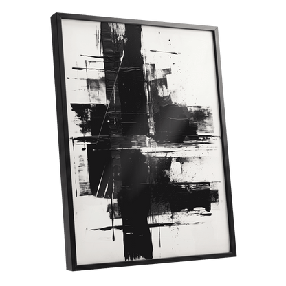 Monochrome Intersections, black, white, gray abstract wall art shown as a black framed poster wall art print