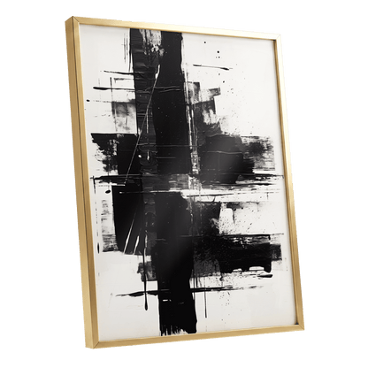 Monochrome Intersections, black, white, gray abstract wall art shown as a gold framed poster wall art print