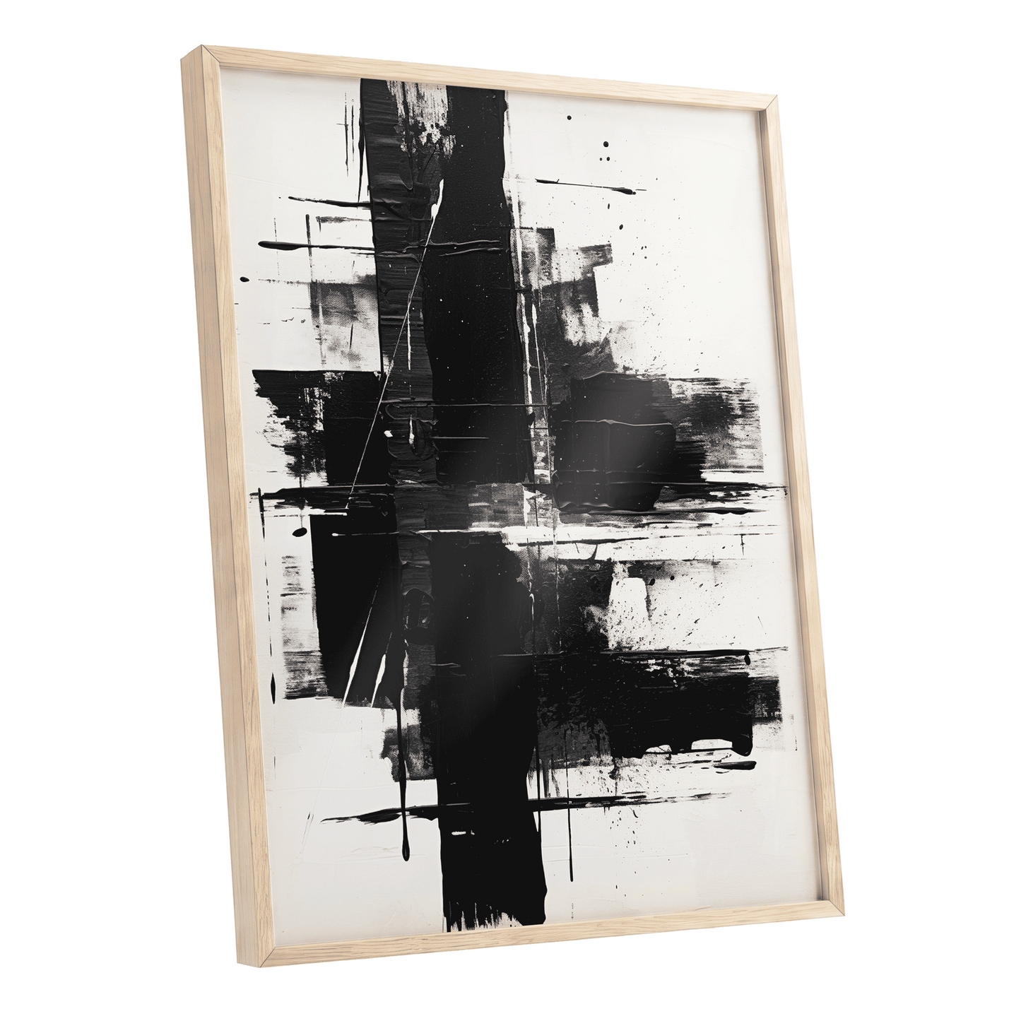 Monochrome Intersections, black, white, gray abstract wall art shown as a oak framed poster wall art print