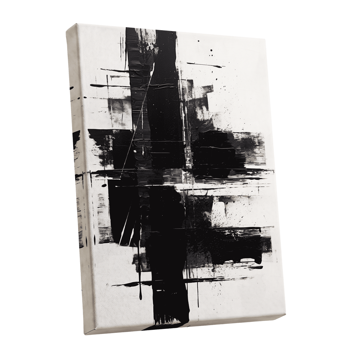 Monochrome Intersections, black, white, gray abstract wall art shown as a stretched canvas wall art