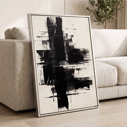Monochrome Intersections, black, white, gray abstract wall art displayed in a styled interior, gallery view 2
