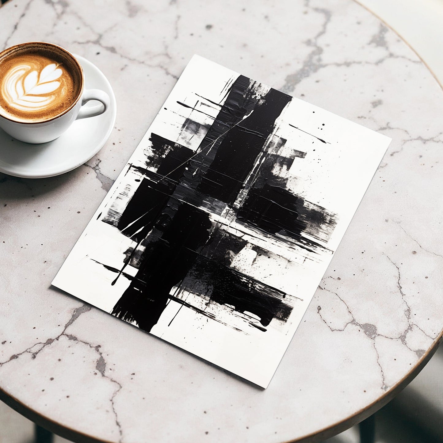 Monochrome Intersections, black, white, gray abstract wall art displayed in a styled interior, gallery view 3