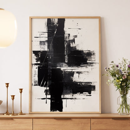 Monochrome Intersections, black, white, gray abstract wall art displayed in a styled interior, gallery view 5