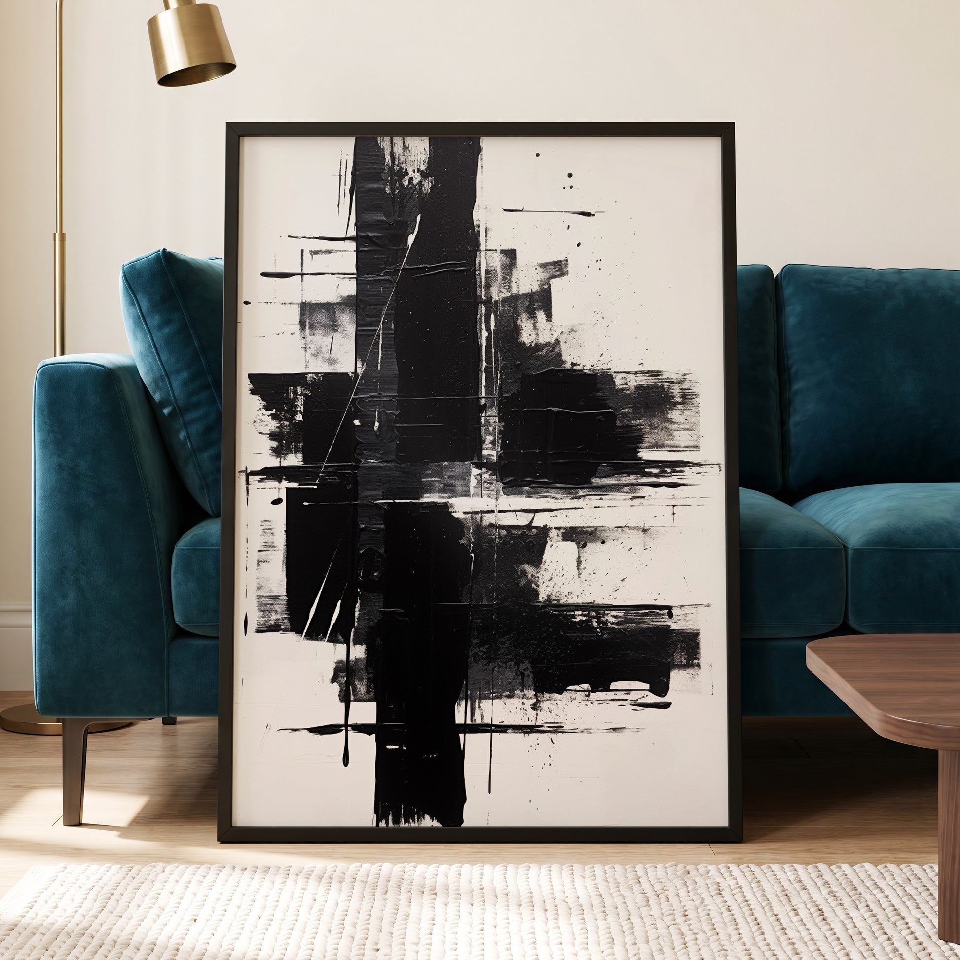 Monochrome Intersections, black, white, gray abstract wall art displayed in a styled interior, gallery view 6