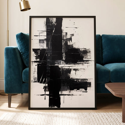Monochrome Intersections, black, white, gray abstract wall art displayed in a styled interior, gallery view 6