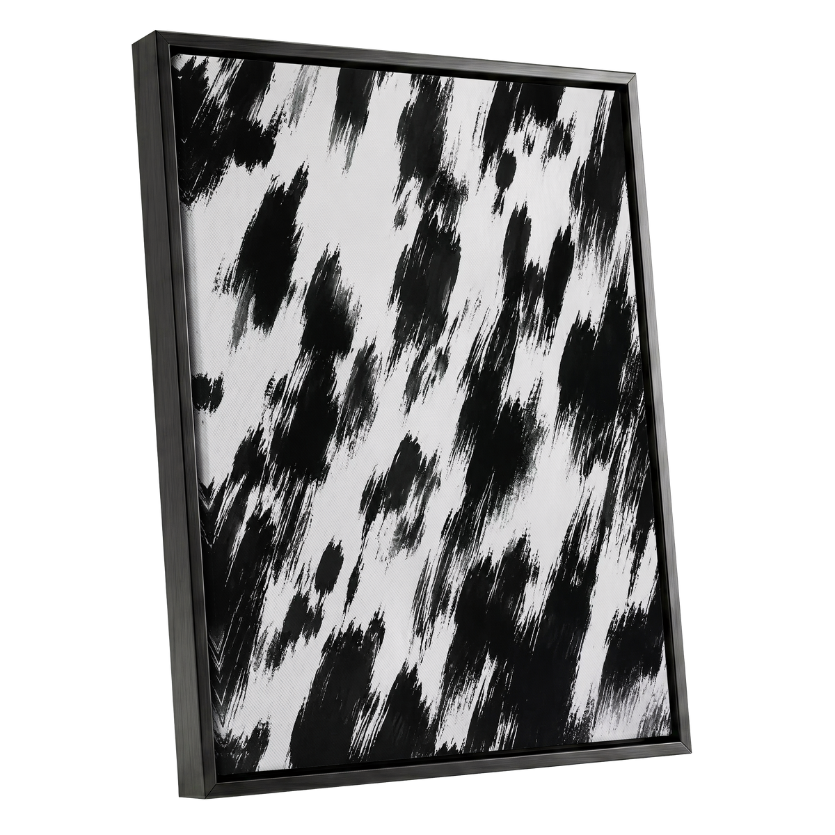 Monochrome Momentum, black, white, gray abstract wall art shown as a black framed canvas wall art
