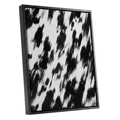 Monochrome Momentum, black, white, gray abstract wall art shown as a black framed canvas wall art