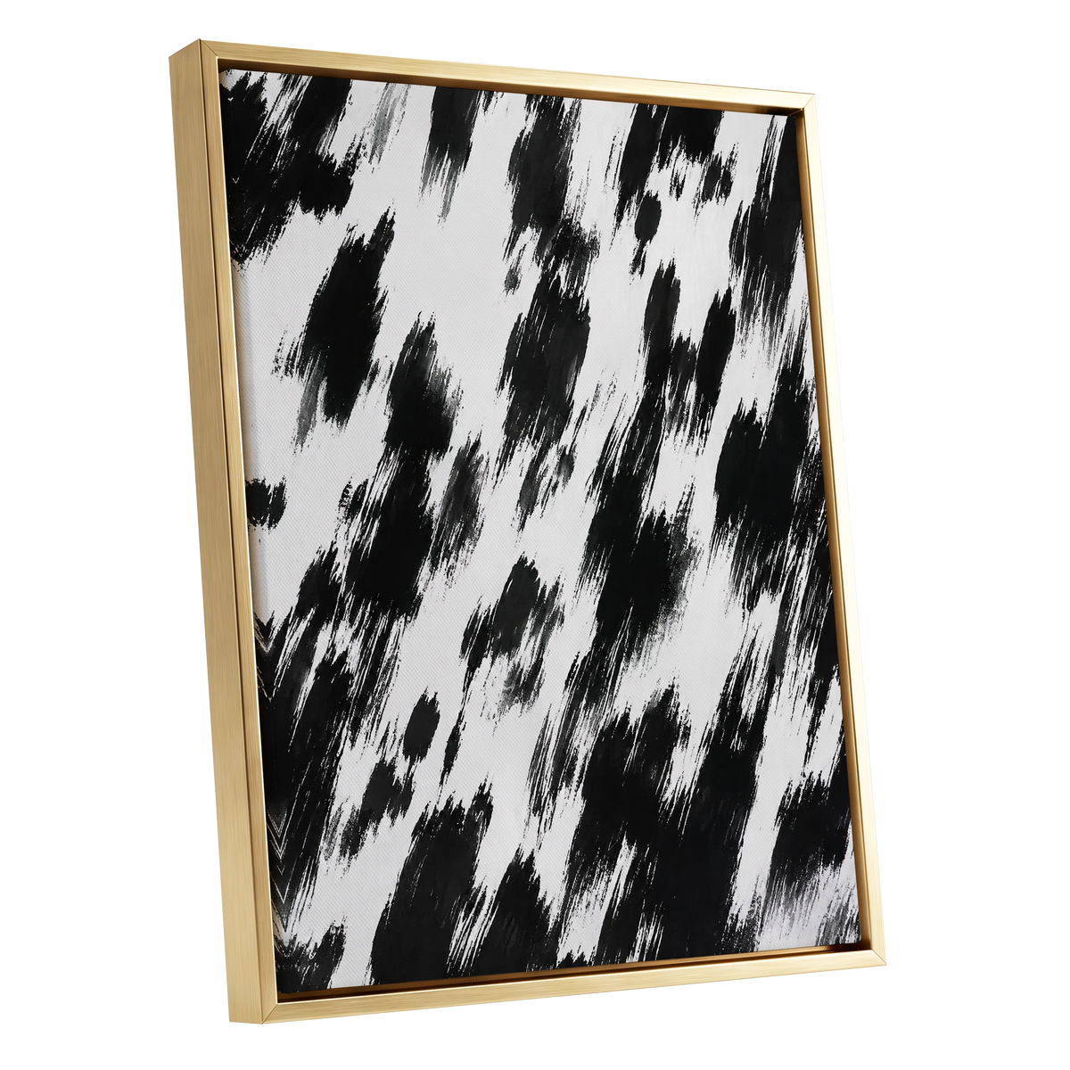 Monochrome Momentum, black, white, gray abstract wall art shown as a gold framed canvas wall art