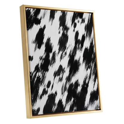 Monochrome Momentum, black, white, gray abstract wall art shown as a gold framed canvas wall art