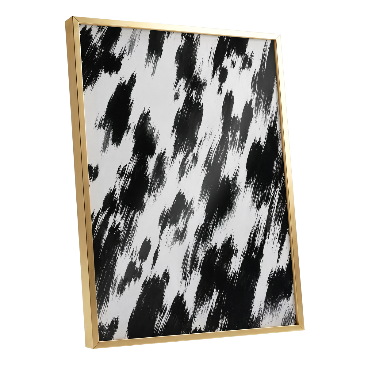 Monochrome Momentum, black, white, gray abstract wall art shown as a gold framed poster wall art print