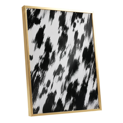 Monochrome Momentum, black, white, gray abstract wall art shown as a gold framed poster wall art print