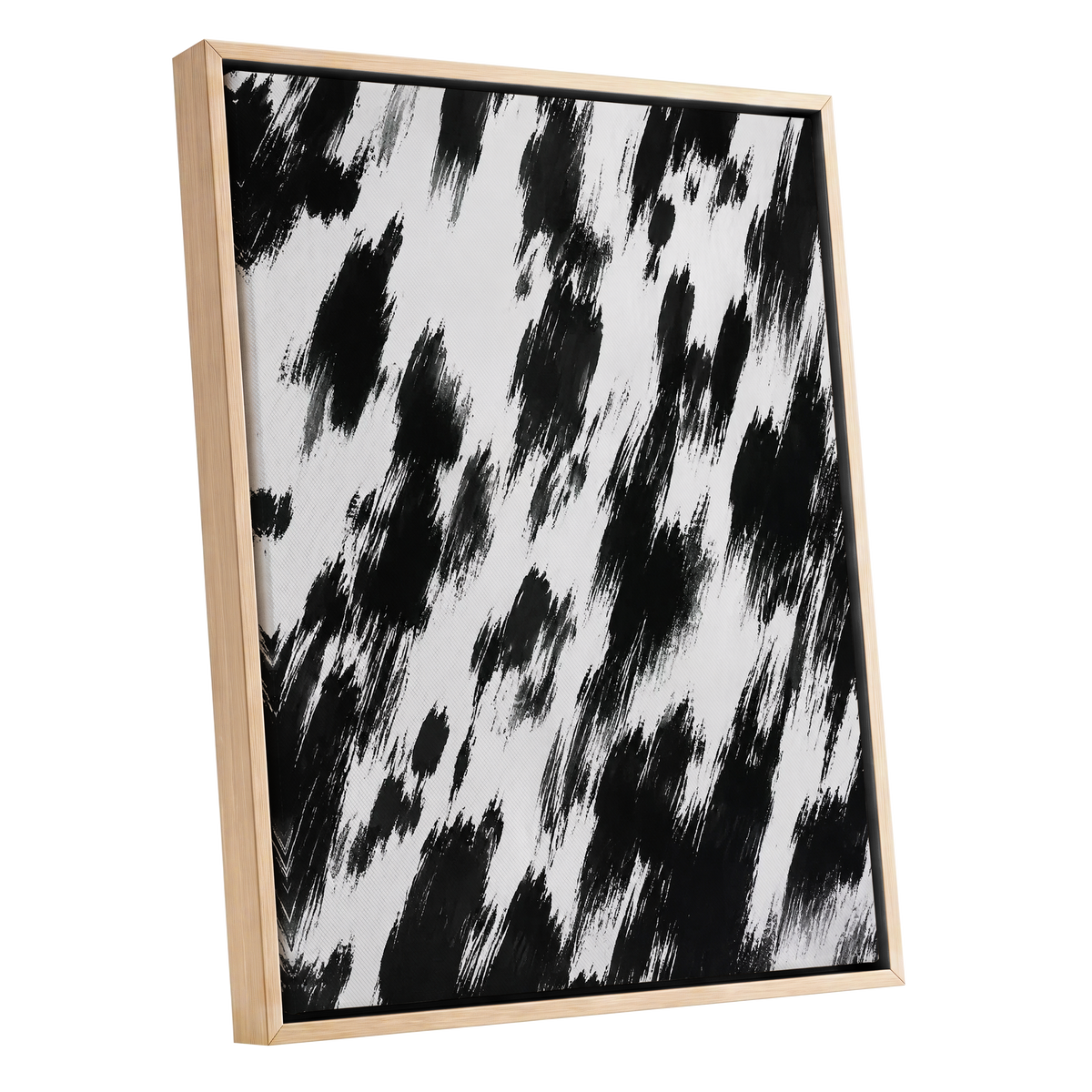 Monochrome Momentum, black, white, gray abstract wall art shown as a oak framed canvas wall art