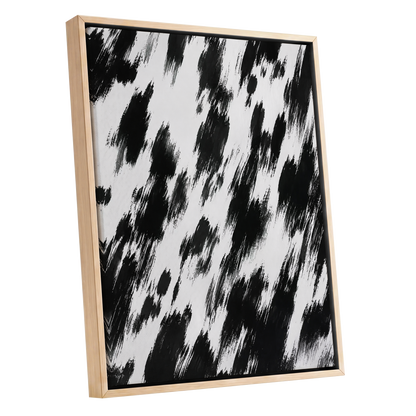 Monochrome Momentum, black, white, gray abstract wall art shown as a oak framed canvas wall art